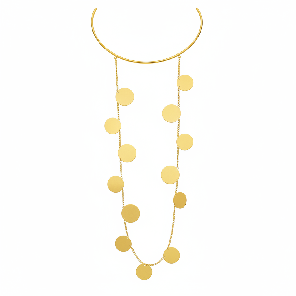 Golden Disc Cascade Necklace